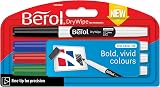 Berol Dry Wipe Whiteboard Markers Fine Tip Black 4 Pack