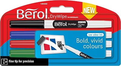 Berol Dry Wipe Whiteboard Markers Fine Tip Black 4 Pack