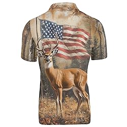 HUGS IDEA American Flag Mens Golf Shirt Deer Short