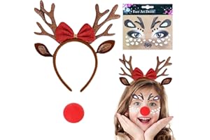 Ausejopeac Christmas Reindeer Antlers Headbands with Red Nose, Deer Antlers Headband with Glitter Sequins Christmas Reindeer Ears Headband for Xmas Party Favors Cosplay Costume Supplies