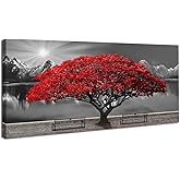 Black and White Red Tree Wall Art Canvas Print Picture Large Red Tree Landscape Modern Artwork for Living Room Bedroom Office