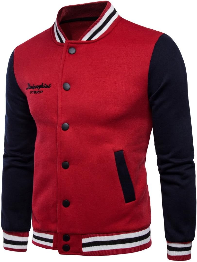 DUBUK Mens Baseball Jacket Varsity Bomber Jackets Letterman Jacket Patchwork College Hip Hop Zip Windbreaker Jackets