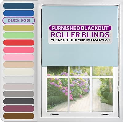 FURNISHED Blackout Roller Blind Duck Egg Blue 105x210 cm Thermal Insulated