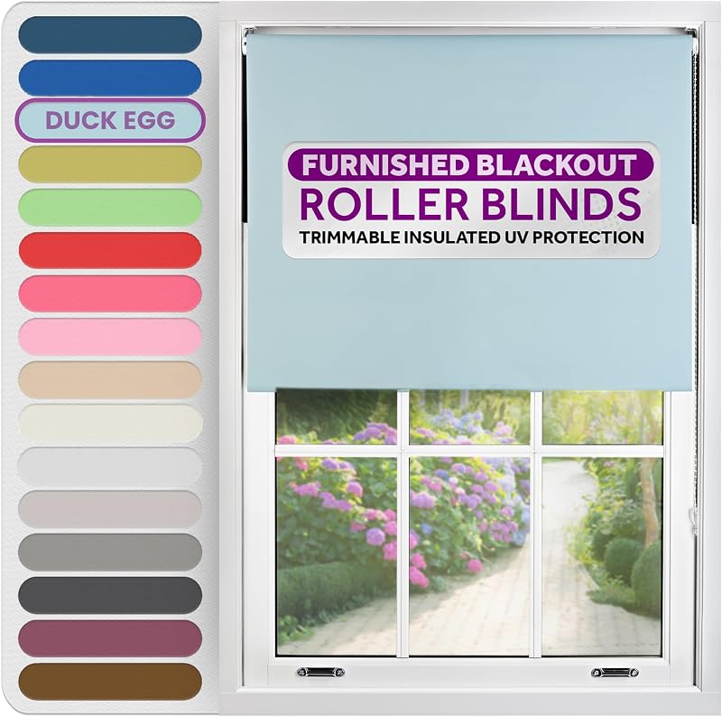 FURNISHED Roller Blinds Thermal Blackout Duck Egg Blue 95x210 cm