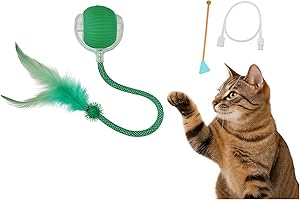 CKFPS Interactive Cat Toy Ball Green – Smart Rolling Cat Ball with 2 Tail Attachments – Glowing Color Modes – Dual Speed – Automatic Cat Toy for Indoor Cats & Kittens