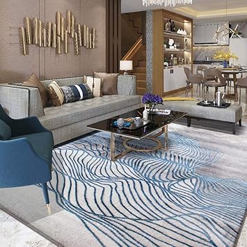 Amazon De Clothes Uk Moderne Blaue Gold Farbe Verdickung Weiche Rechteckige Teppich Wohnzimmer
