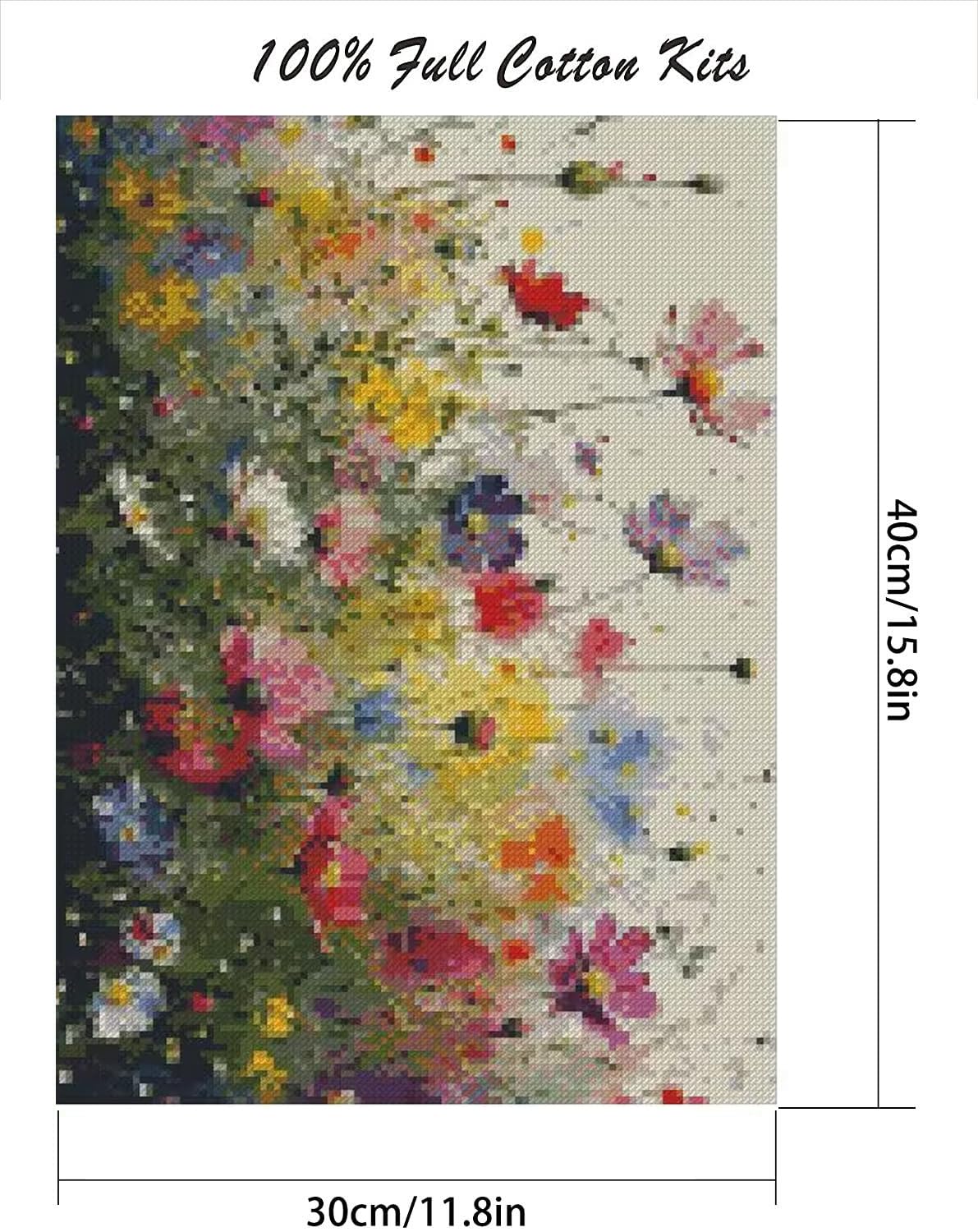 MjhRcll Flower Stamped Cross Stitch Kits, DIY Colorful Flowers Cross Stitch Ornament Kits for Adults Beginners, Counted Embroidery Needlepoint Kits Home Decor 12x16inch