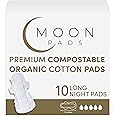 MoonPads Long Overnight Pads for Women, Ultra Thin, 10 Pack, Organic Cotton Pads with Wings, Feminine Care Sanitary Pads with Overnight Absorbency, Vegan, Non-Toxic, BPA & Cruelty-Free, Hypoallergenic