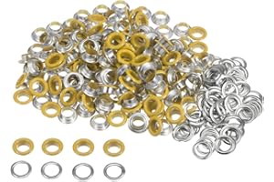 HARFINGTON 300set Grommets Kit Metal Eyelets 8mm 3/10" Hole Tiny Grommet with Washers for Shoes Clothes Belt Tag Bag Fabric Leather DIY Project, Yellow
