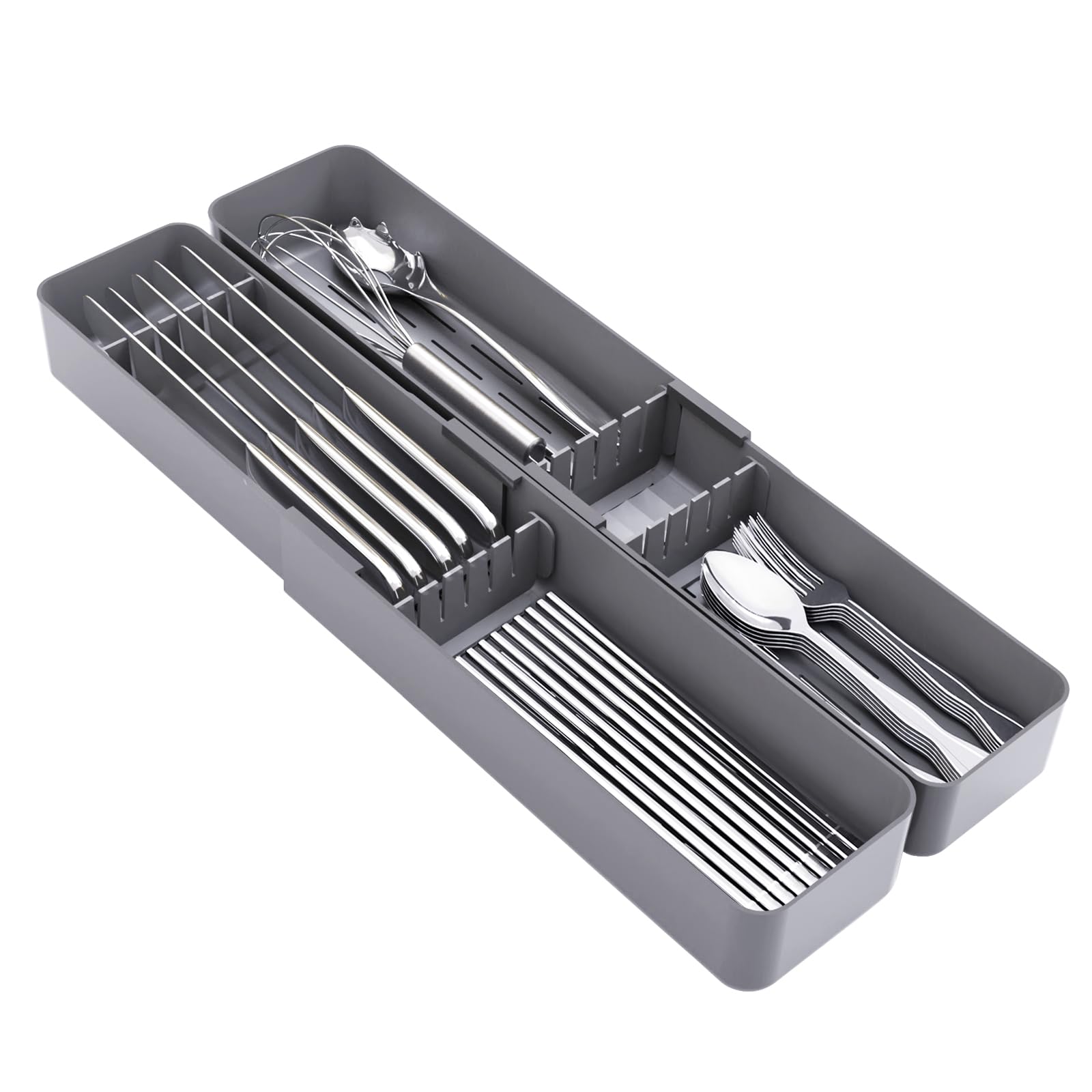 Photo 1 of *FACTORY SEALED* AEARY Kitchen Drawer Silverware Organizer, Adjustable Cutlery Organizer, Expandable Utensils Holder, Silverware Dividers Tray, Storage for Flatware, Large Drain Board (Gray,2 Sets)