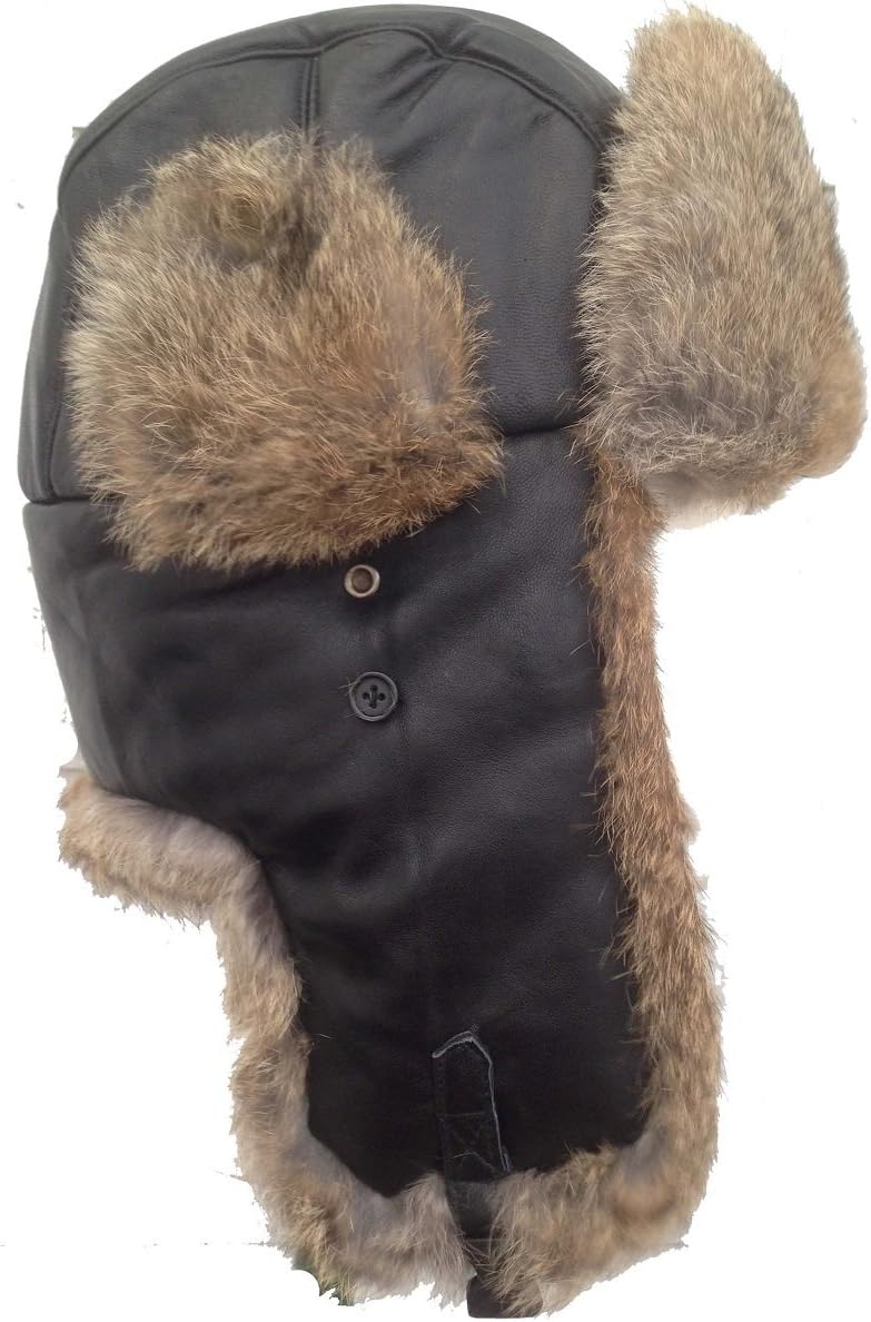 Brown Real Sheepskin Tan Rabbit Fur Trooper Bombardier Aviator Hat