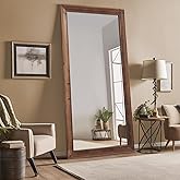 Rustic Farmhouse Full Length Mirror with Stand 71"X32" Large Wood Frame Floor Mirror, Leaning or Wall Mounted Free Standing Mirror for Entryway Bedroom Living Room, Tempered Glass, Brown
