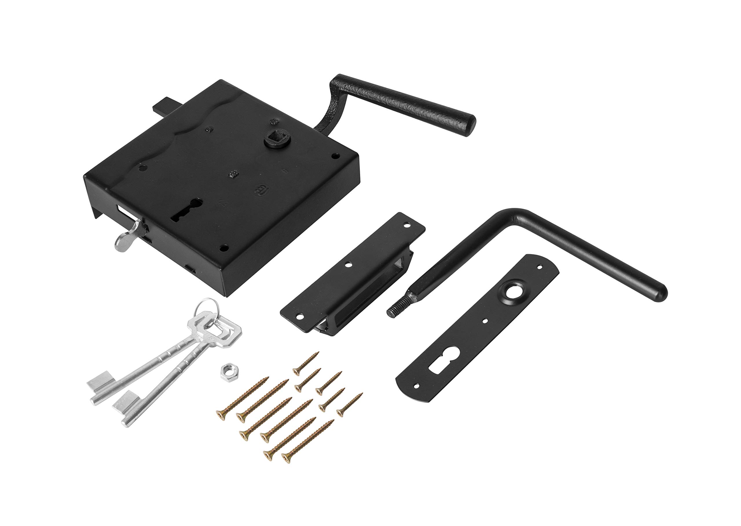 ADGO Lock for Doors and Gates Rural Latch Single Valve Box Lock Powder Coated Screw Lock Dull Lock Steel Handle Rustproof Black 100 mm (Correct)