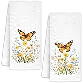 WUCHJ Floral Butterfly Kitchen Towels, Butterfly Gifts for Women Hand Towels for Bathroom, Rustic Cottagecore Wildflower Botanical Decorative Dish Tea Towel, 16x24 Inch Set of 2