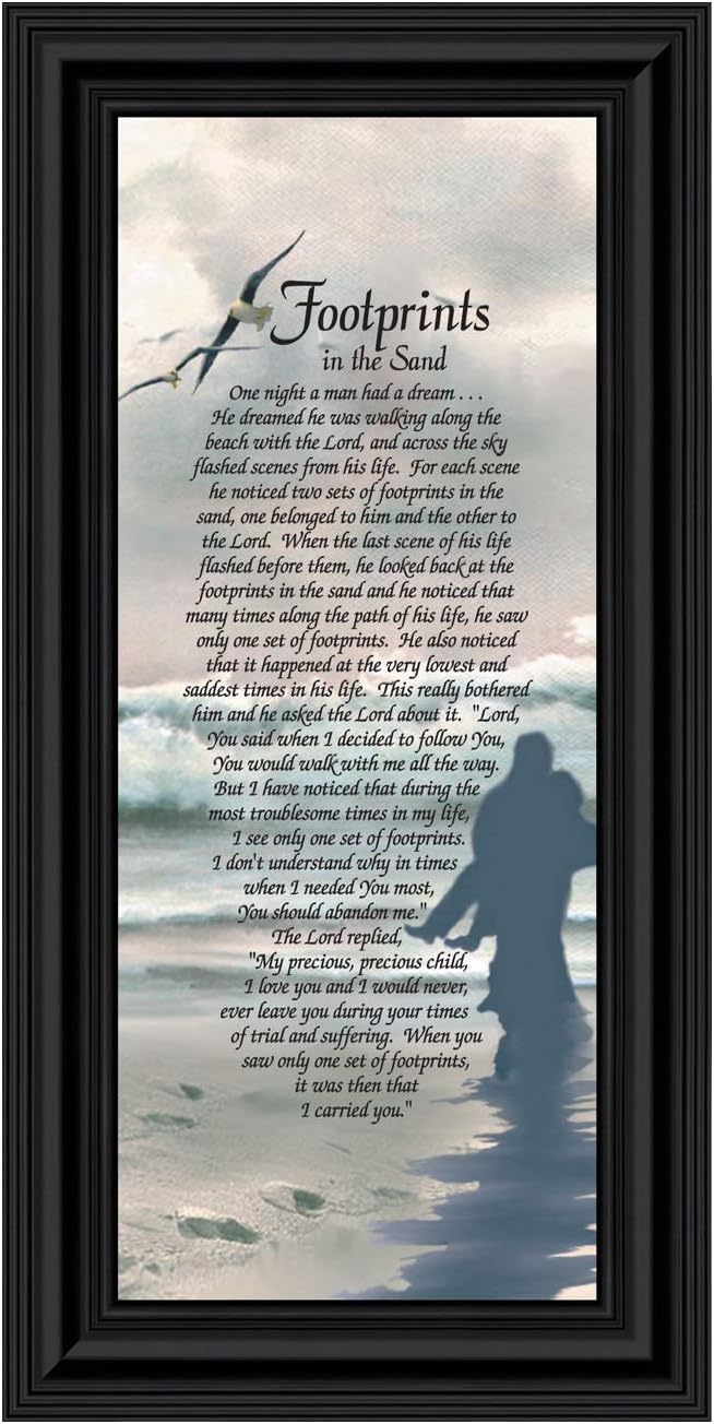Footprints in The Sand Inspirational Wall Art, Beach Decor, Christian Gifts for Women and Men, Christian Wall Decor, Get Well Soon, Encouraging Scripture Wall Art, Framed Sympathy Gift 7703B