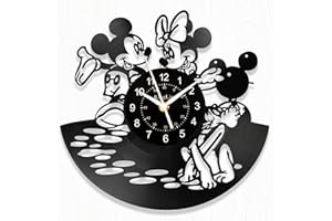KingLive Cartoon Movie Wall Clock, Vinyl Record Clock 12 Inch Circular Classic Disney Mickey and Minnie Decorated Mouse Silent Clock, Room Decoration Gift for Children, Daughter, Son