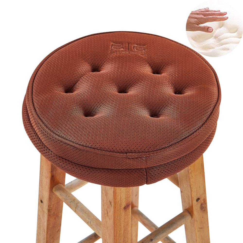 Big Hippo Bar Stool Round Cushion Cover,Memory Foam Nonslip Backing Seat Cover with Elastic Band 12inch Chair Cushion,Suitable for Kitchen,Wooden/Metal Breakfast Bistro Bar Stool-Brown