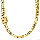 LuxLife 8MM Gold Plated Cuban Link Chain Bracelet & Necklace - Flat Cable Chain with Quick Release Buckle - 7.5", 8", 8.5", 9" Bracelet & 18", 20", 24", 30" Necklace for Men & Women