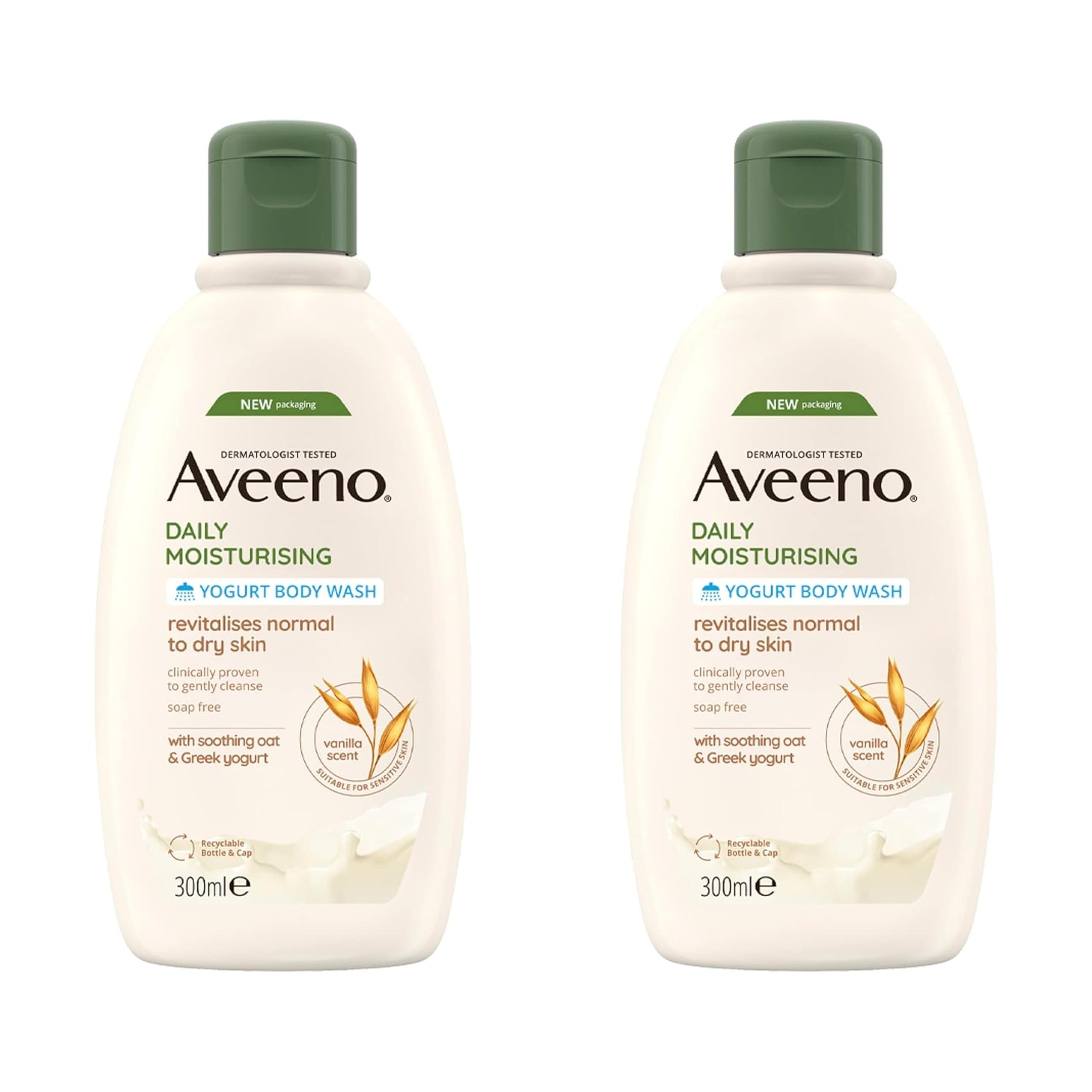 Aveeno Daily Moisturising Yogurt Body Wash, 300 ml (Pack of 2)