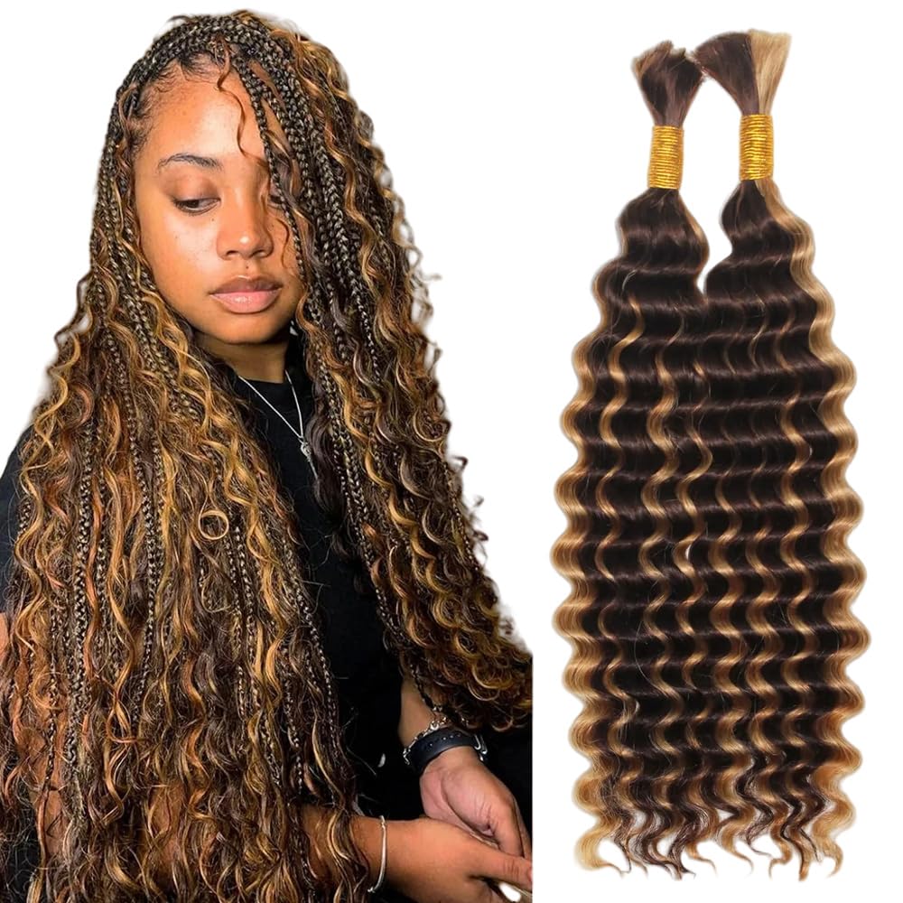 30 Inch Deep Wave Bulk Hair for Bohemian Knotless Braids - 160g (1 Pack-2 Bundles) - Synthetic Water Wave for Micro and Boho Styles