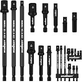 HORUSDY 11-Piece Impact Socket Adapter Set, 1/4-Inch Hex Shank, Cr-V Steel High Torque Drill Extension Bits, 1/4" 3/8" 1/2" Impact Driver Socket Adapters with Storage Holder