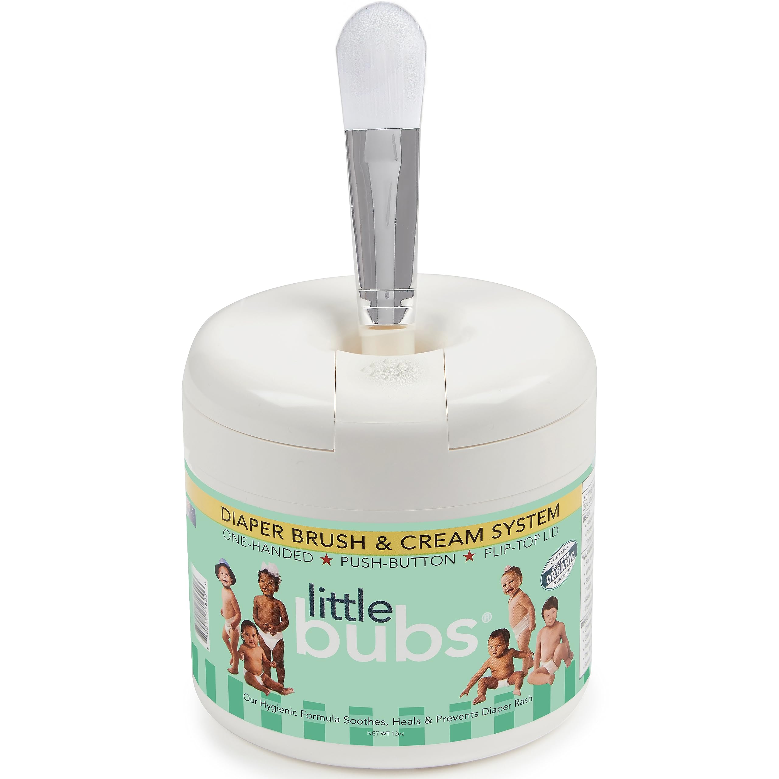 Little Bubs Diaper Brush & Cream (12 OZ) | USP-Grade & Certified Organic Ingredients | BPA free, No Synthetic Fragrance | Quick, Hygienic, Mess Free