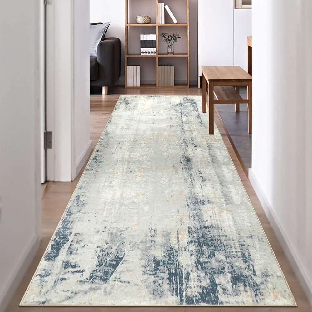 Famibay Hallway Runner Rug 80x300CM Non Slip Washable Abstract Carpet