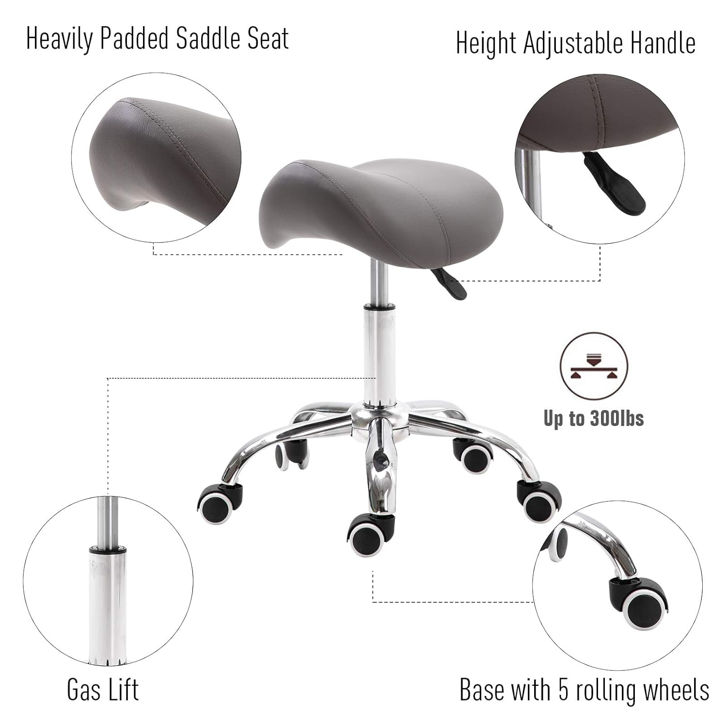 HomCom Hydraulic Adjustable Rolling Massage Salon Spa Stool Saddle Chair - Dark Grey: Beauty