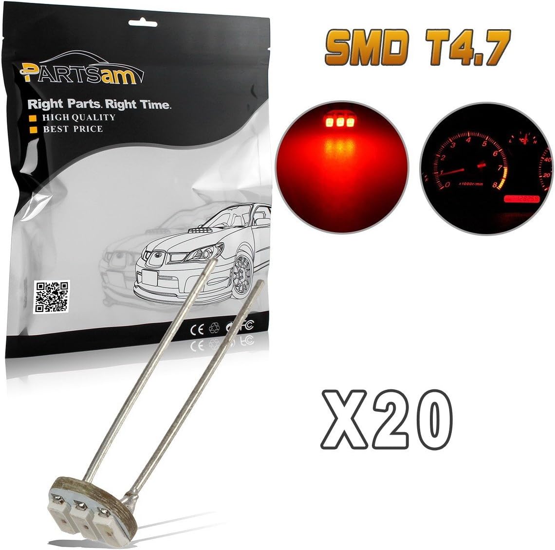 Partsam 20Pcs 4.7mm-12v Car Red Mini Bulbs Lamps Indicator Cluster Speedometer Backlight Lighting