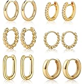 Tasiso Small Hoop Earrings for Women, 6 Pair 14K Gold Plated Huggie Hoop Earrings Lightweight Hypoallergenic Earring Set Cute Earrings Pack for Women Trendy Jewelry Gifts