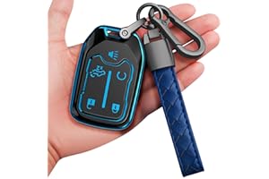 Sindeda for Chevrolet Key Fob Cover with Keychain Soft Full Protection Key Shell Key Case Compatible with GMC Suburban Tahoe Silverado Terrain Yukon Sierra 1500 2500 3500 HD Chevy (Blue, 5 Button)