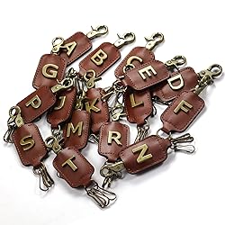 XGALBLA Initial Letter Keychain Brown Leather