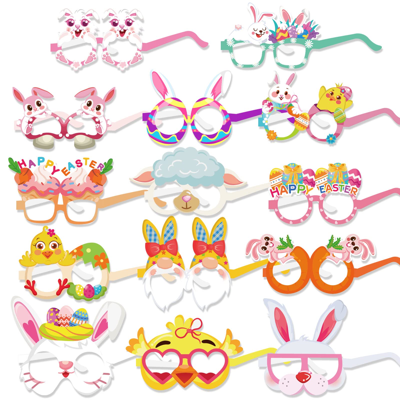 DPKOW 28pcs Funny Easter Party Glasses Masks for Kids Children Adult, Paper Easter Fancy Party Eyeglasses for Easter Party Favor Photo Booth Props, Easter Party Costume Accessories Decorations