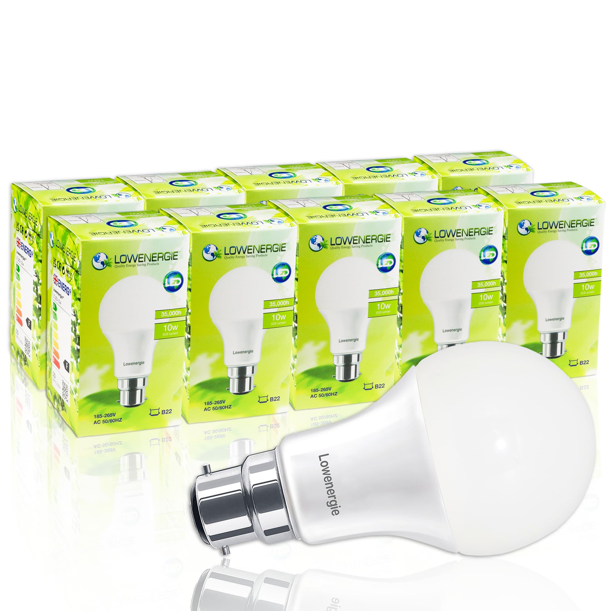 LOWENERGIE LED Light Bulbs 10W Bayonet B22 Day White 6000K A60 GLS Lamps – Pack of 10 Energy-Saving Everyday Lighting [Energy Class F] — image 1