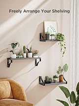 Pipishell Floating Shelves Wall Mounted Set of 3 Paulownia Wood Grey view 2