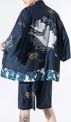 Ambcol Men's Japanese Style Kimono Tops Shorts Sets