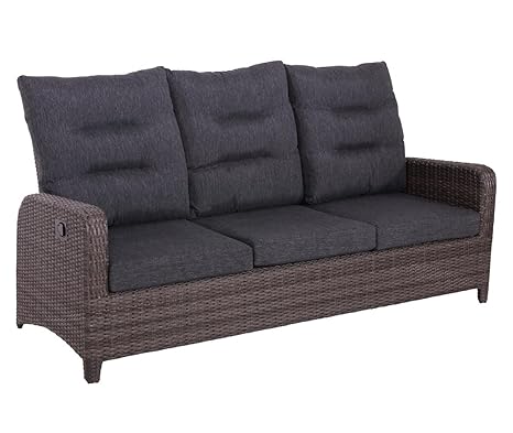 lifestyle4living Gartenbank 3 Sitzer aus Polyrattan Geflecht in grau inkl. Kissen. Die Loungebank ist wetterfest, ideal für G