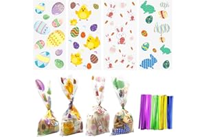 Hifunwu 120 Pack Easter Cookie Bags Easter Treat Bags Easter Cellophane Bags with Ties for Cookie Candy Easter Party Supplies