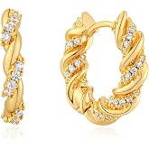 VACRONA Gold Hoop Earrings Huggie for Women Cubic Zirconia 14k Gold Plated Small Huggie Hoops Earrings Hypoallergenic Jewelry
