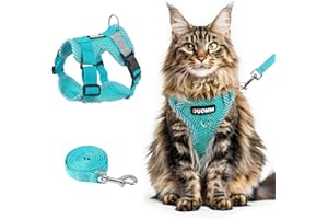 wanheart Cat Harness and Leash Set - Escape Proof Adjustable Breathable Vest for Cats, Soft Mesh Padded Harness with Reflective Strips - Easy Control for Kittens, Indoor & Outdoor Cats (Emerald, XL)