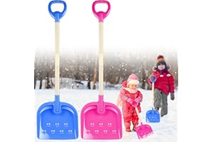 FANTANG 2PCS Kids Snow Shovel, 32" H Detachable Wooden Childs Snow Shovel with Plastic D-Grip Handle and Scoop Winter Children Shovel Blue Pink Toddler Shovel Outdoor Play Snow Gift for Boy Girl Snow Removal