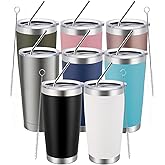 MEWAY 20oz Tumbler 8 Pack Double Wall Vacuum Insulated Travel Mug Bulk, Mix Color Stainless Steel Tumblers with Lid and Straw, Durable Powder Coated Coffee Cups for Cold & Hot Drinks（Color Mix, 8