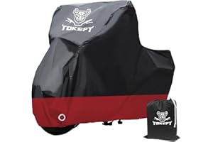 Tokept Black with Red Motorcycle Cover, 210D Oxford Fabric All Weather Water Sun Protection, 96 inch Vehicle Cover for Harley Davidson Honda Suzuki Kawasaki Yamaha (XL)
