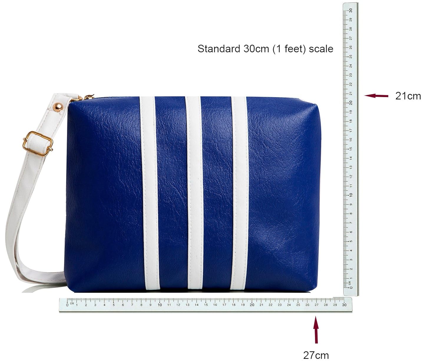 mammon women's sling bag blue & white - slg-3strip-bw