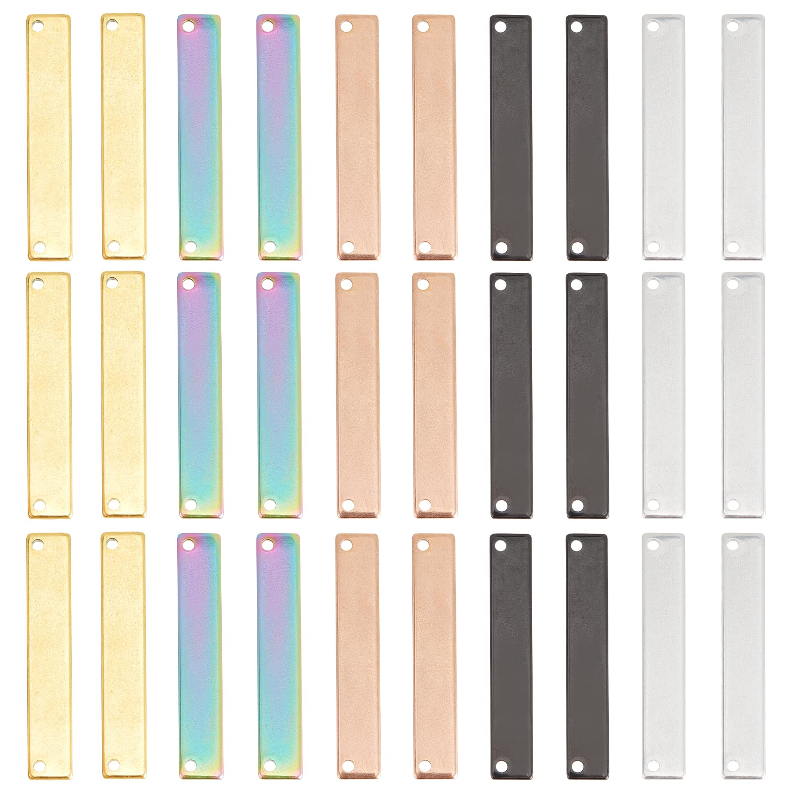 UNICRAFTALE 40pc 5 Color Connector Charms - 304 Stainless Steel Rectangular Pendant Stamping Blank Tag Charms with 2 Holes, Mixed Color, 1.5mm for DIY Jewelry Making