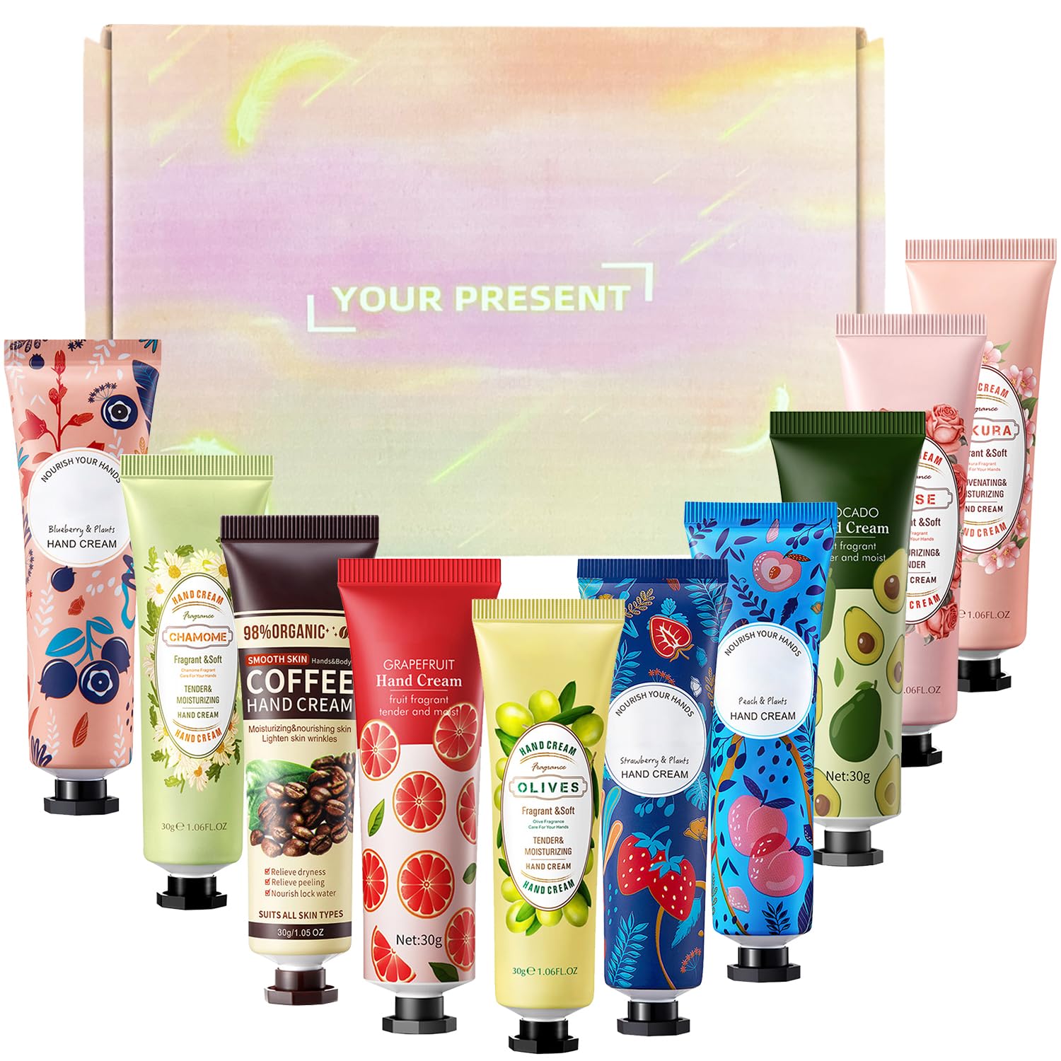 Hand Cream, Hand Cream Gift Sets, Enriched with Shea Butter, Deeply Hydrating & Nourishing Non-Greasy Natural Aloe And Vitamin E For Women Perfect Gifts 10 x 30g