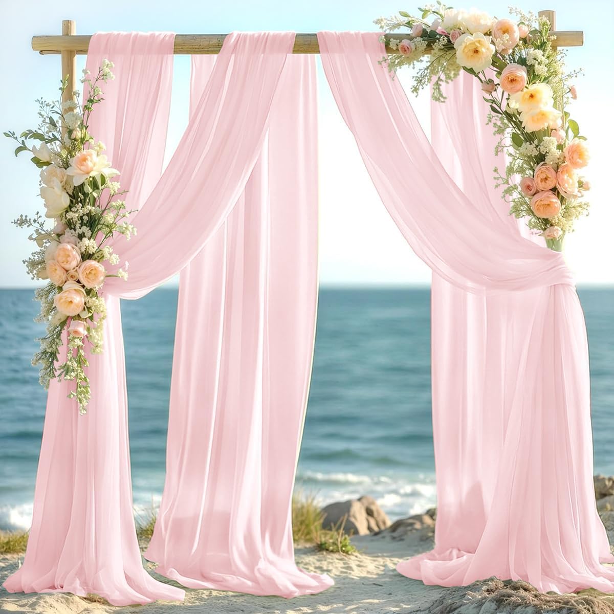 Photo 1 of 0.75X3M Blush Pink Wedding Arch Draping Fabric, Rustic Crystal Organza Sheer Background for Birthday Wedding Bridal Ceremony Reception Swag Party Decorations,Organza Chair Sashes, Dinging Table Runner