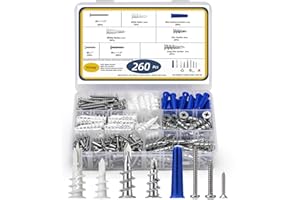 KRYSAY 260Pcs Drywall Anchors and Screws Assortment Kit,Conical Anchors,Zinc Metal & Nylon Plastic Wall Anchors with Stainless Steel Screws, Self Drilling Heavy Duty Hang Up to 75LBs