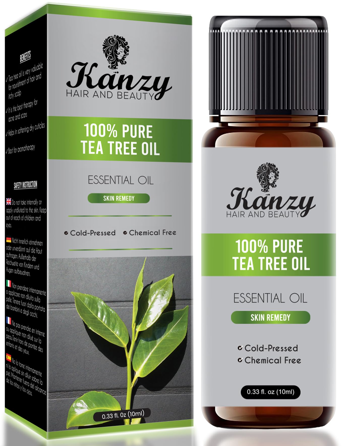Kanzy Tea Tree Essential oil 10ml 100% Pure Tea Tree Oil for Skin, Hair, Face, Nails Natural Vegan & Undiluted for Aromatherapy & Diffusers
