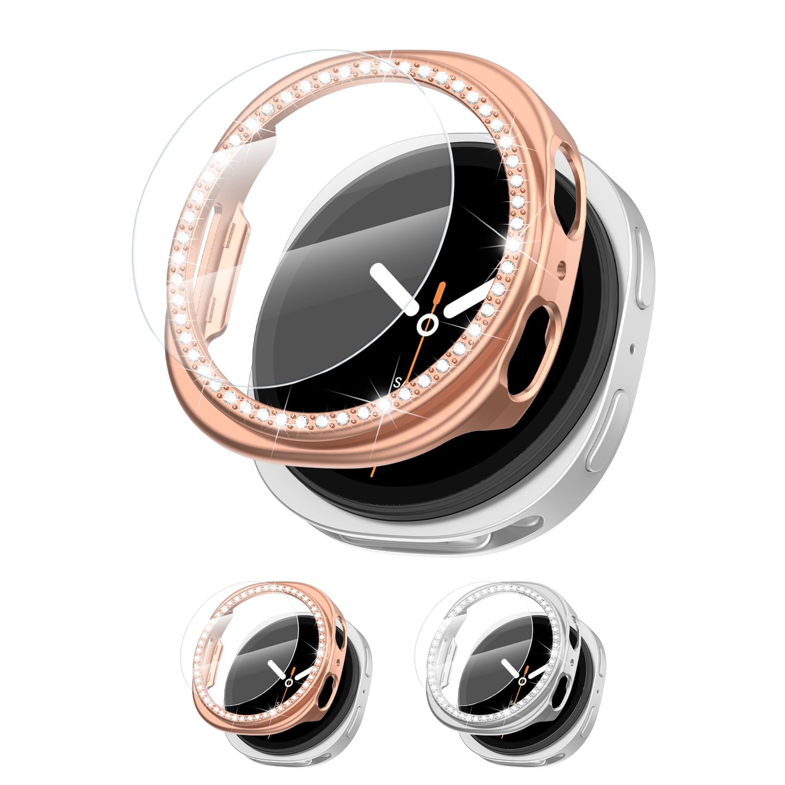 Photo 1 of [2+2Pack Bling Diamond Case for Samsung Galaxy Watch 8 Screen Protector 40mm Women, Glitter Rhinestone Protective Hard PC Bumper Covers for Galaxy Watch 8 Case 40mm Cover Accessories